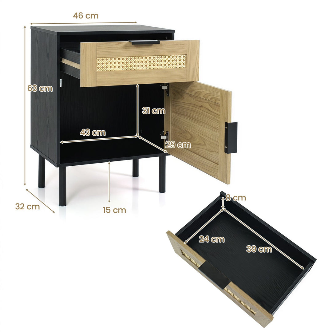 Rattan Nightstand with Drawer and Storage Cabinet