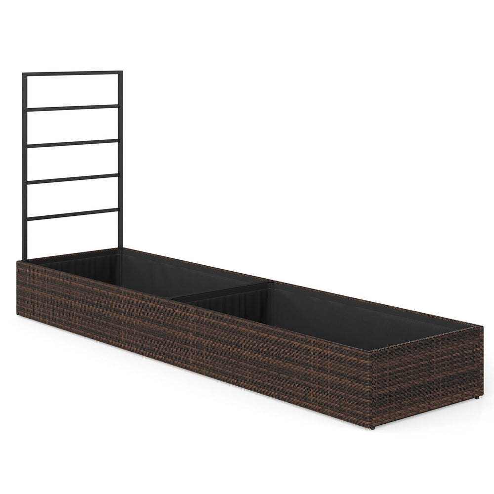 Rattan Raised Garden Bed with Trellis and 2 Planter Boxes-Brown