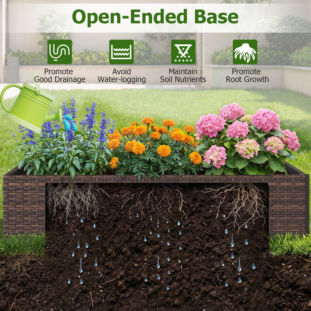 Rattan Raised Garden Bed with Trellis and 2 Planter Boxes-Brown