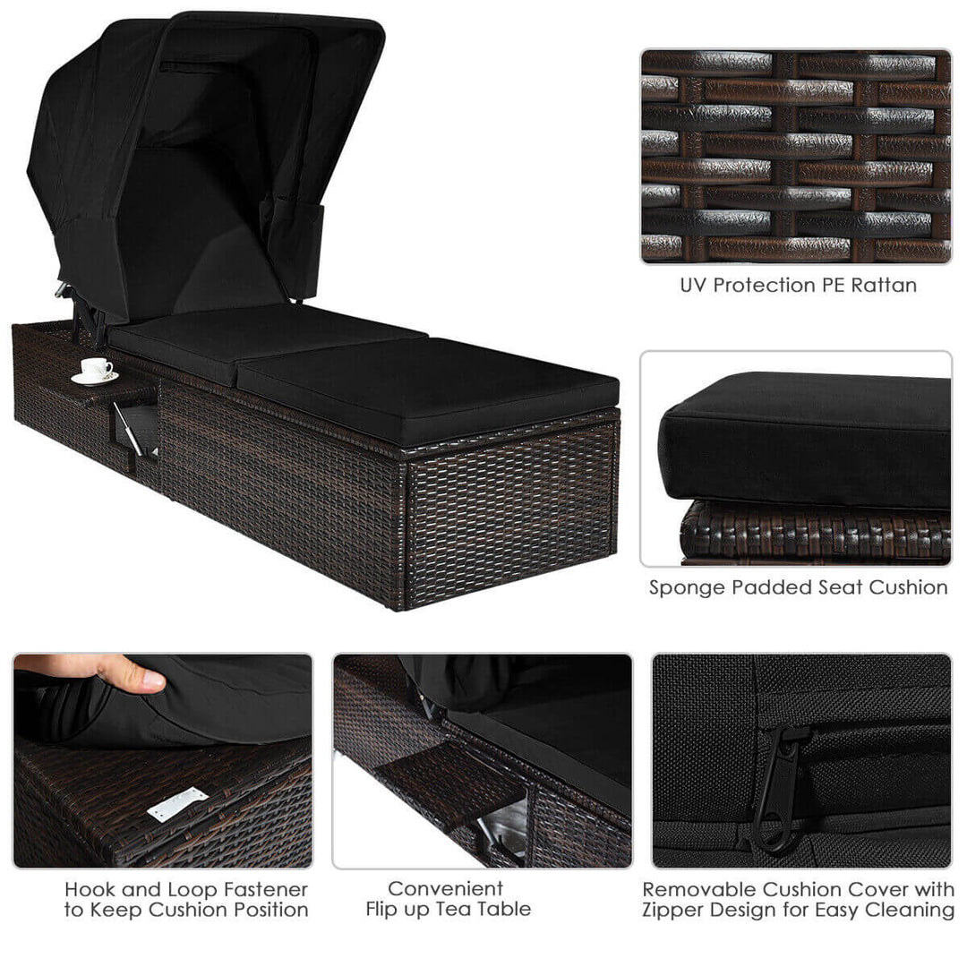 Outdoor Chaise Lounge Chair with Folding Canopy