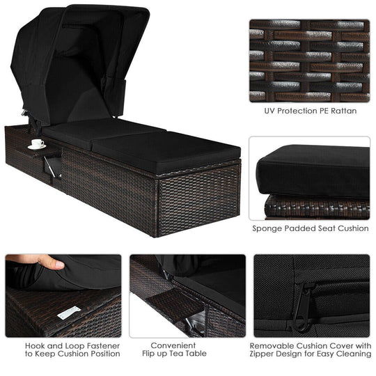 Outdoor Chaise Lounge Chair with Folding Canopy