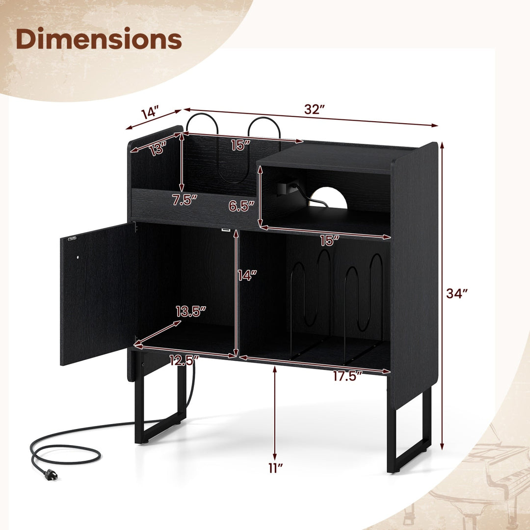 Record Player Stand with Power Outlets and Vinyl Storage Holder up to 250 Albums