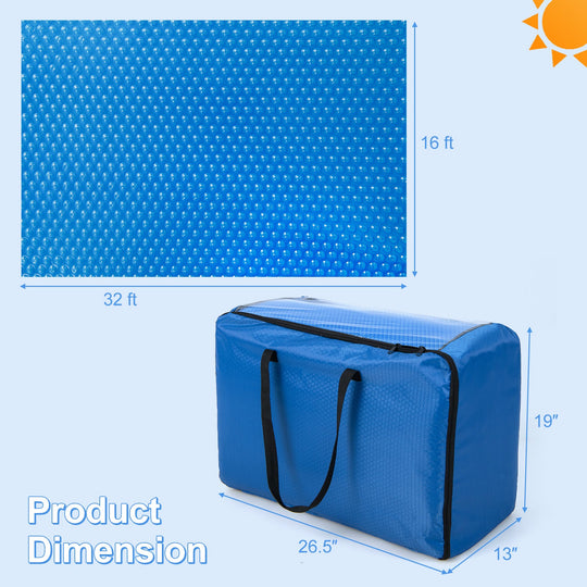 Rectangle Swimming Pool Cover 12-MIL Heat Retaining Pool Solar Blanket with Carrying Bag
