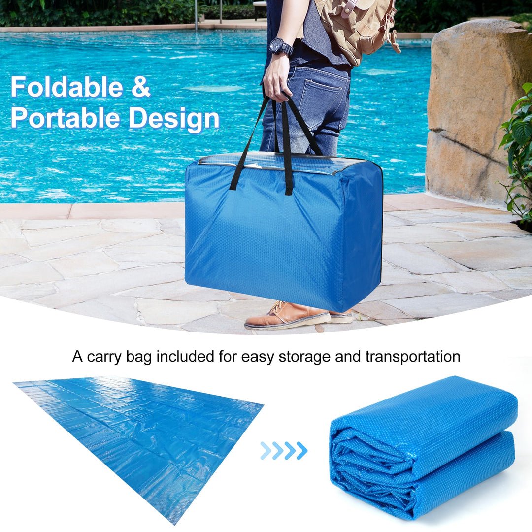 Rectangle Swimming Pool Cover 12-MIL Heat Retaining Pool Solar Blanket with Carrying Bag