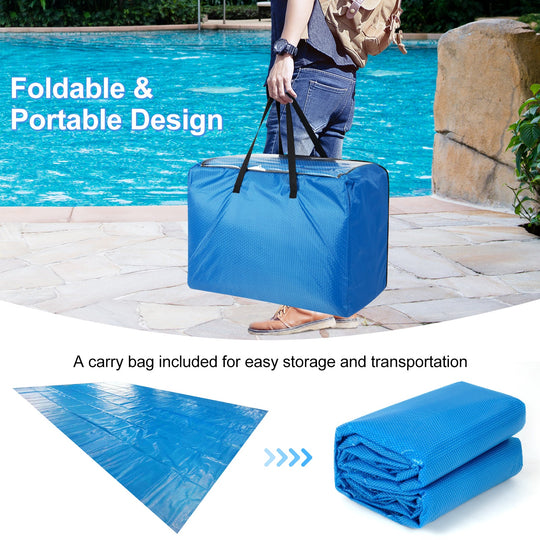Rectangle Swimming Pool Cover 12-MIL Heat Retaining Pool Solar Blanket with Carrying Bag