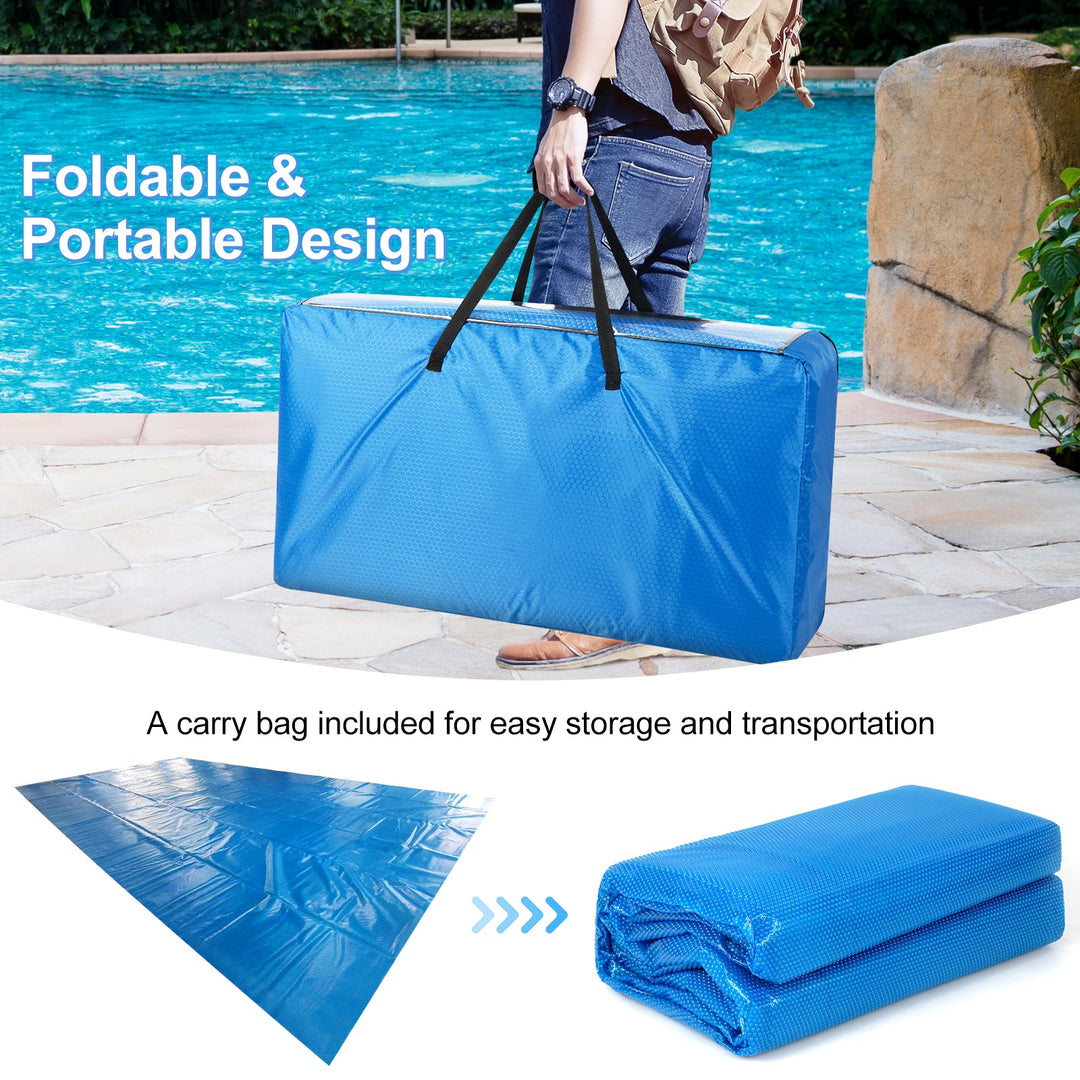 Rectangle Swimming Pool Cover 12-MIL Heat Retaining Pool Solar Blanket with Carrying Bag
