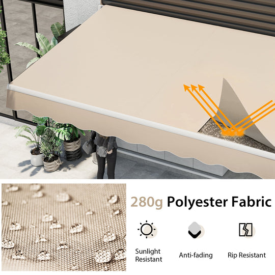 12 x 10 Feet Patio Retractable Awning Aluminum Sunshade Shelter-Beige