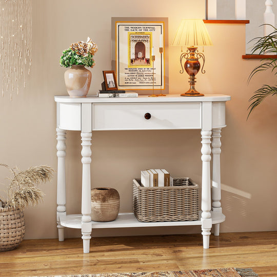 Retro Console Table 36"L Wooden 2-Tier Narrow Behind Couch Foyer Table