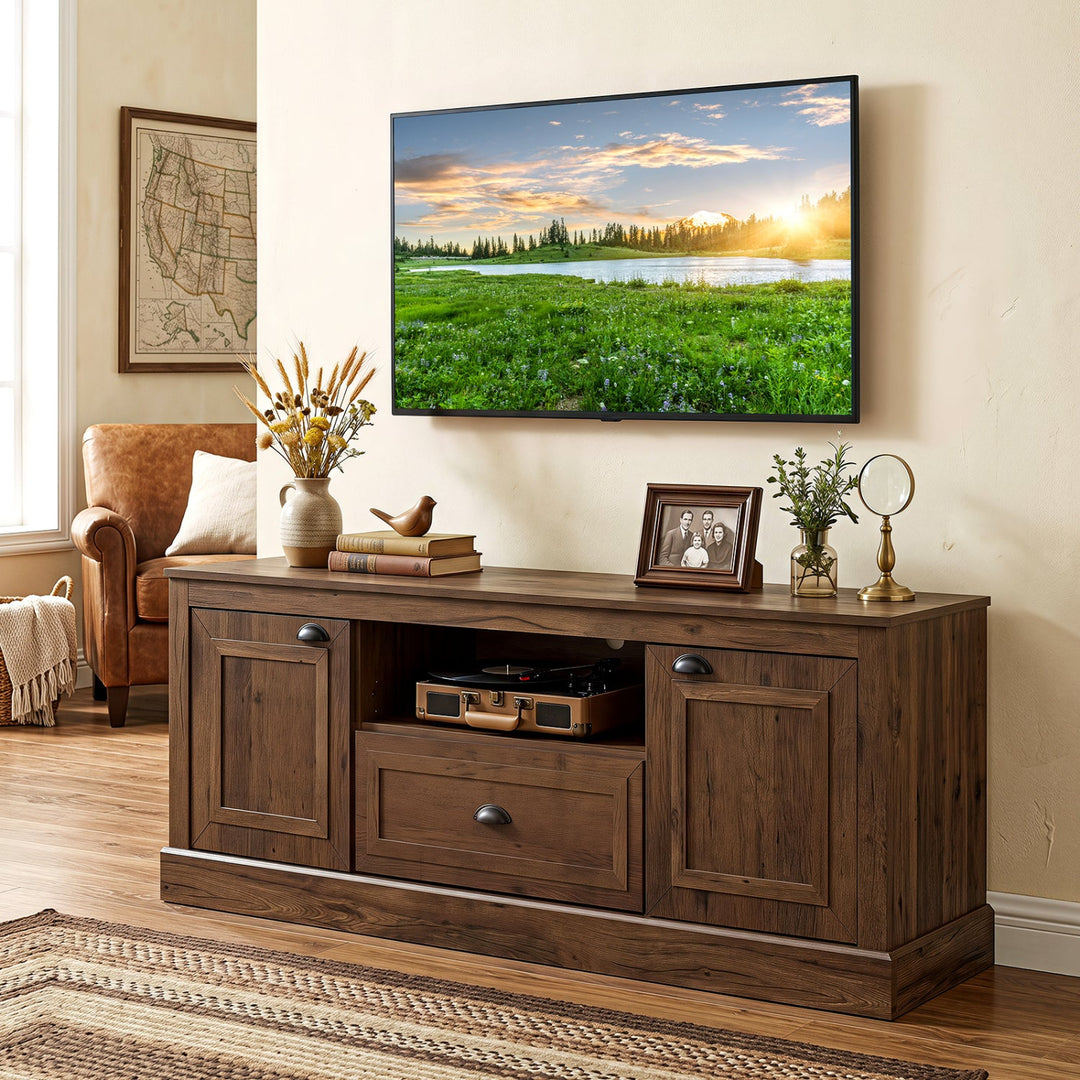 Farmhouse TV Stand for 70" TVs with Storage Cabinets