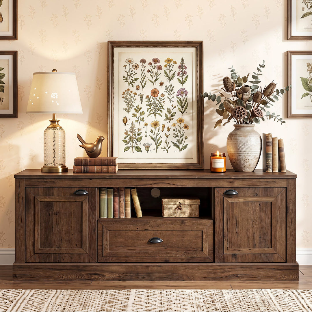 Farmhouse TV Stand for 70" TVs with Storage Cabinets