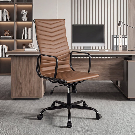 Ribbed High Back Office Chair with Adjustable Height