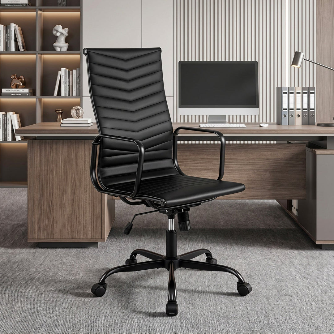 Ribbed High Back Office Chair with Adjustable Height