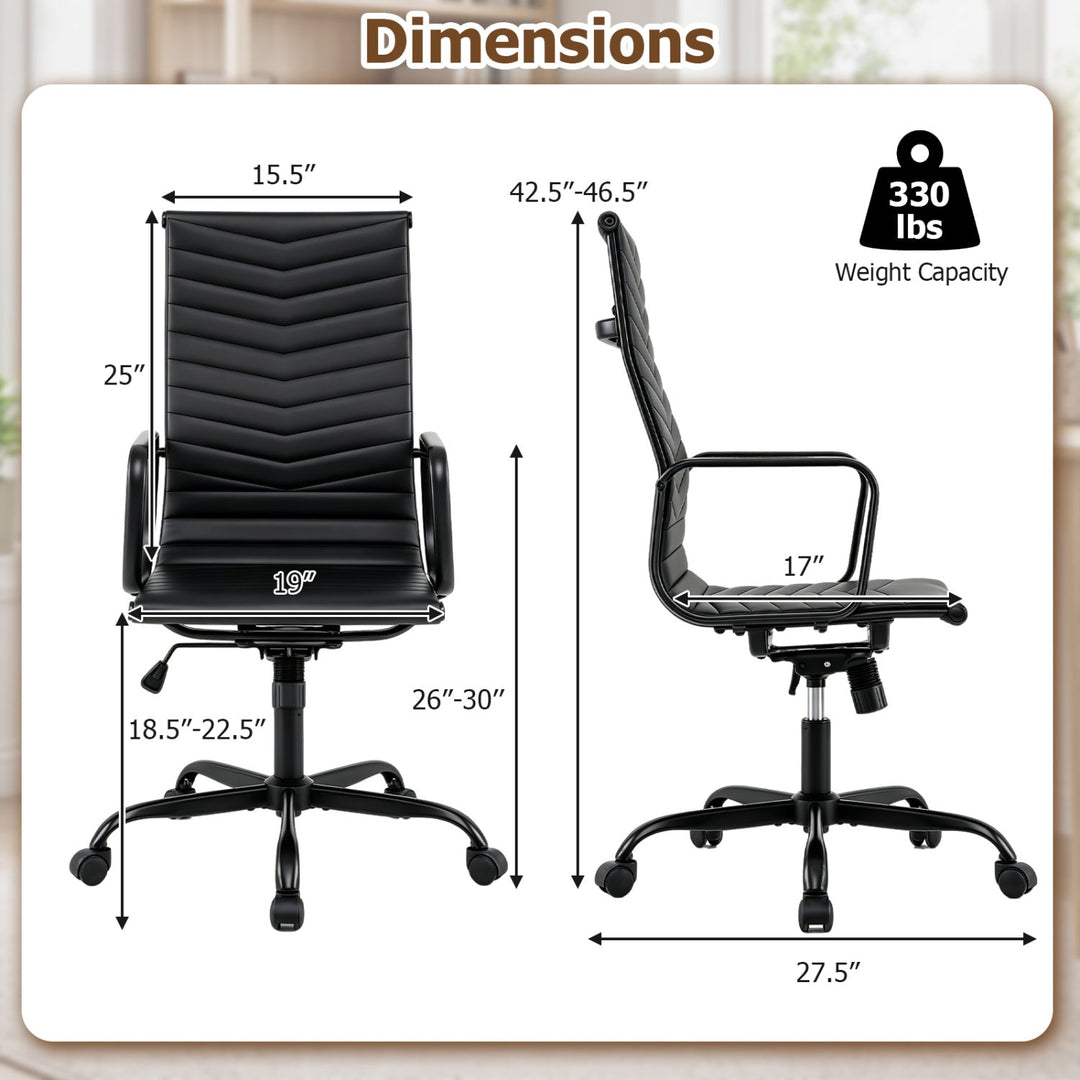 Ribbed High Back Office Chair with Adjustable Height