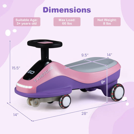 Ride On Car with Flashing Wheels Front Light and Music Speaker for Age 3+ Years Old