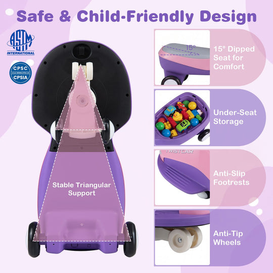Ride On Car with Flashing Wheels Front Light and Music Speaker for Age 3+ Years Old