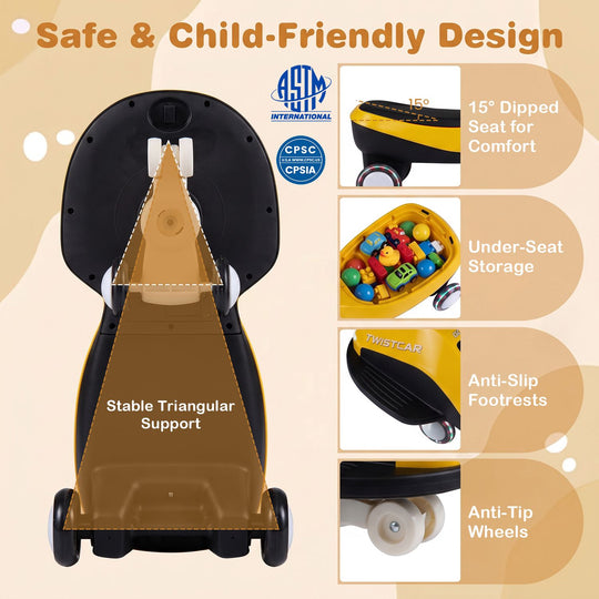 Ride On Car with Flashing Wheels Front Light and Music Speaker for Age 3+ Years Old