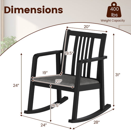 Rocking Chair with Slatted Back and Curved Armrests