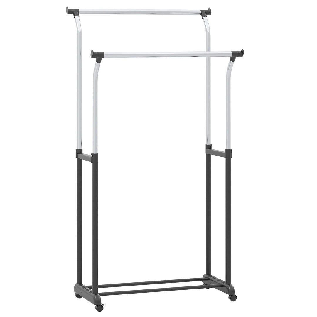 Rolling Clothes Rack Double Rod Garment Rack with Adjustable Height