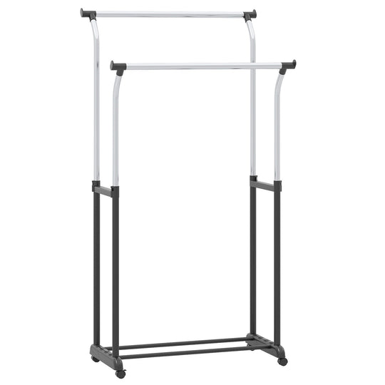 Rolling Clothes Rack Double Rod Garment Rack with Adjustable Height