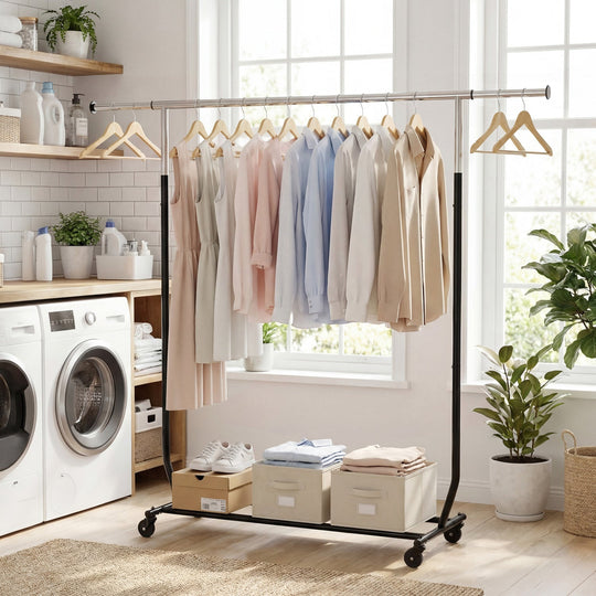 Rolling Clothes Rack Extendable Garment Stand for Hanging Clothes