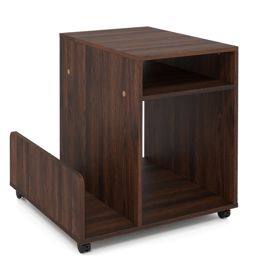 Rolling End Table 3-Tier Mobile Side Table with Side Storage Rack Modern Small Nightstand