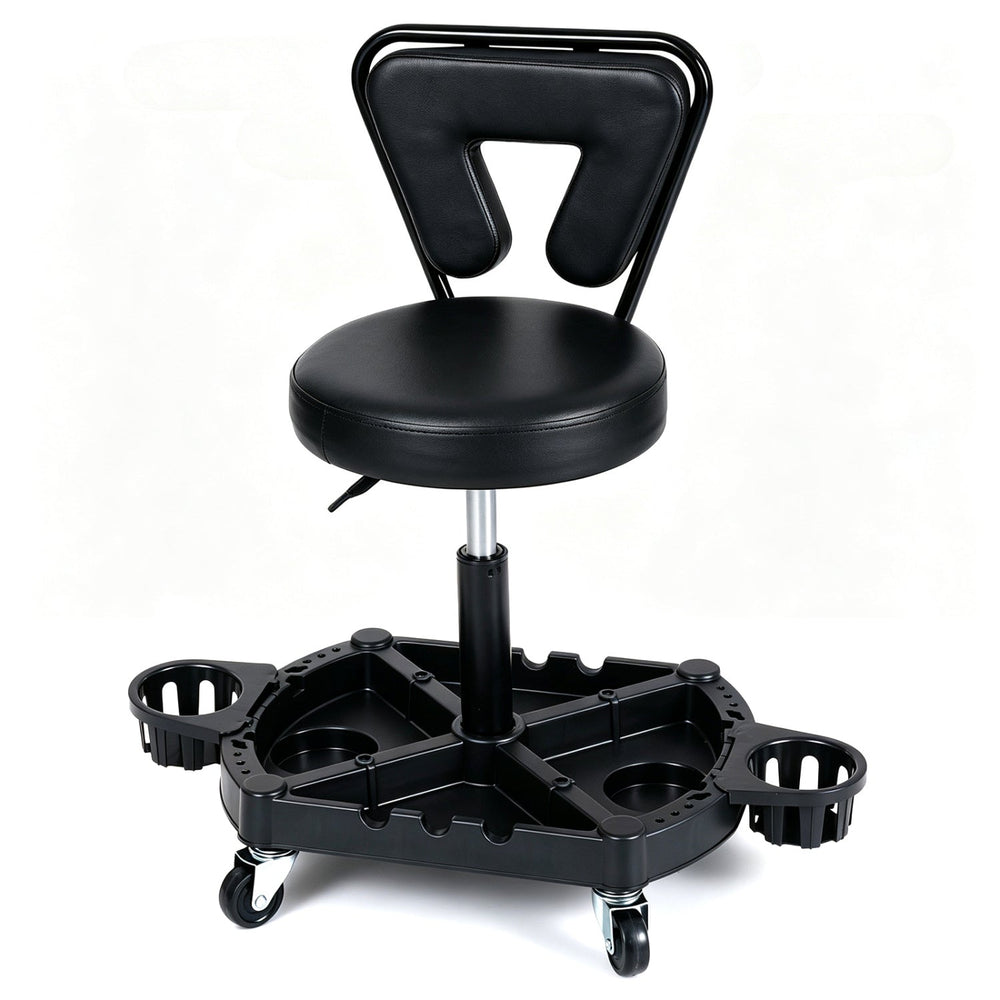 Rolling Mechanic Stool with Tool Tray & Padded Seat - 330 lbs