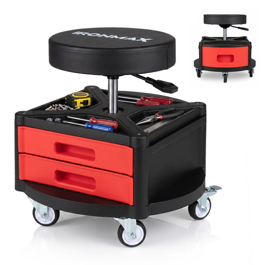 Rolling Mechanic Stool with Cushioned Seat & Tool Trays 330 LBS
