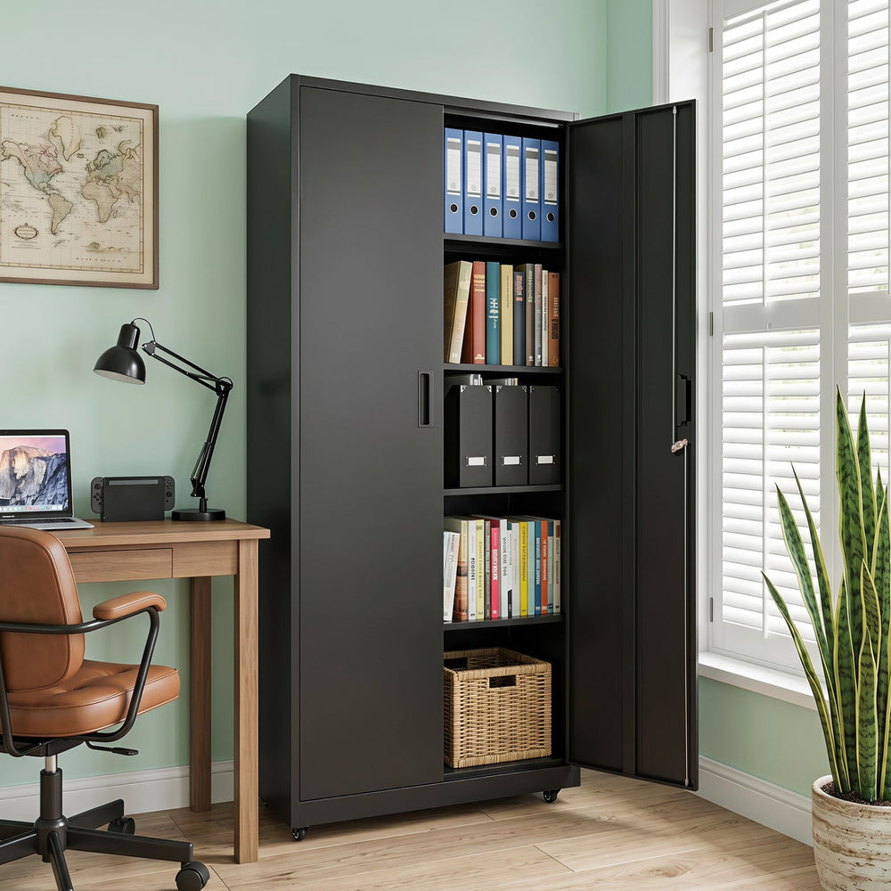 Rolling Metal Storage Cabinet 73" Lockable with 4 Wheels