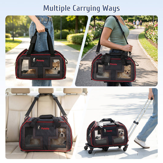 Rolling Pet Carrier with Wheels & Telescopic Handle