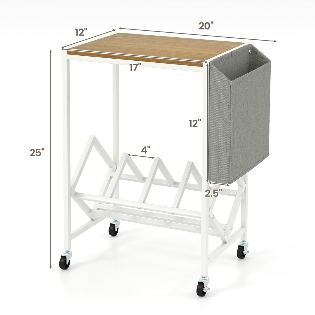 Rolling Record Player Stand 2-Tier with Vinyl Storage and Magazine Holder Bag