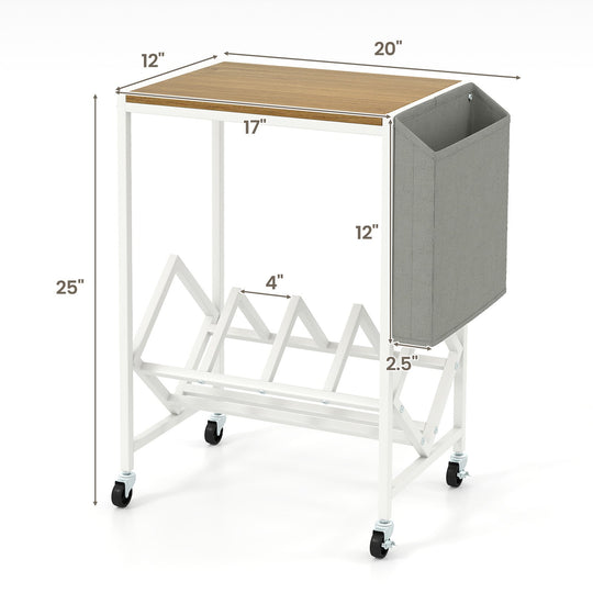 Rolling Record Player Stand 2-Tier with Vinyl Storage and Magazine Holder Bag