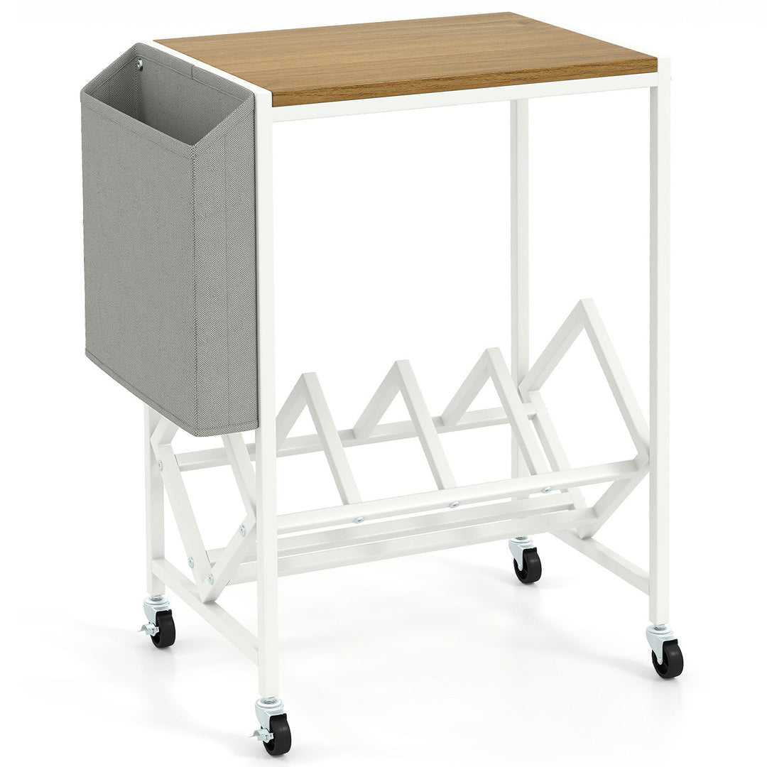 Rolling Record Player Stand 2-Tier with Vinyl Storage and Magazine Holder Bag