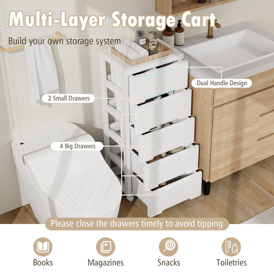 6-Drawer Rolling Storage Cabinet with Wheels - White