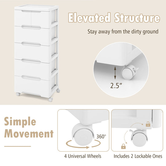 6-Drawer Rolling Storage Cabinet with Wheels - White