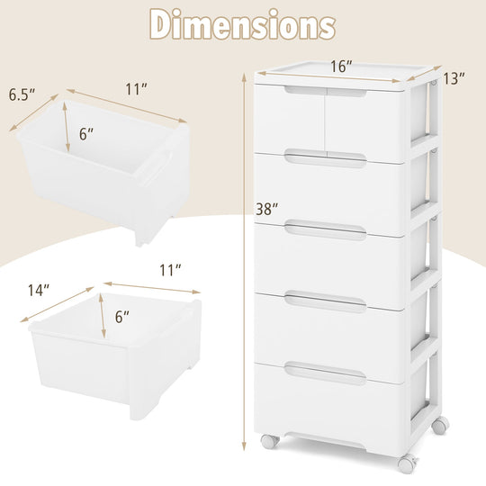 6-Drawer Rolling Storage Cabinet with Wheels - White