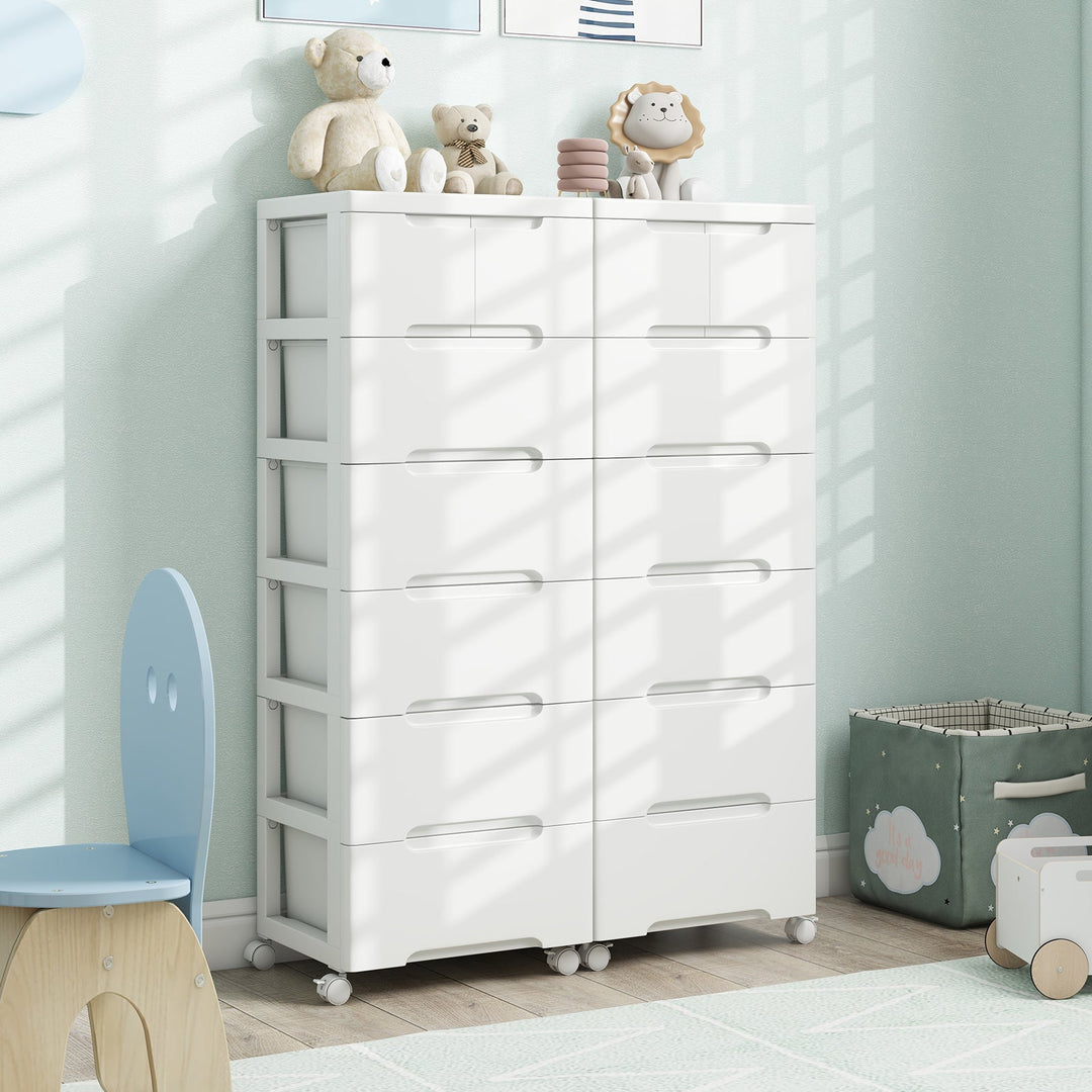 6-Drawer Rolling Storage Cabinet with Wheels - White