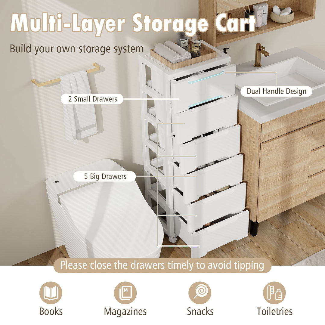 6-Drawer Rolling Storage Cabinet with Wheels - White