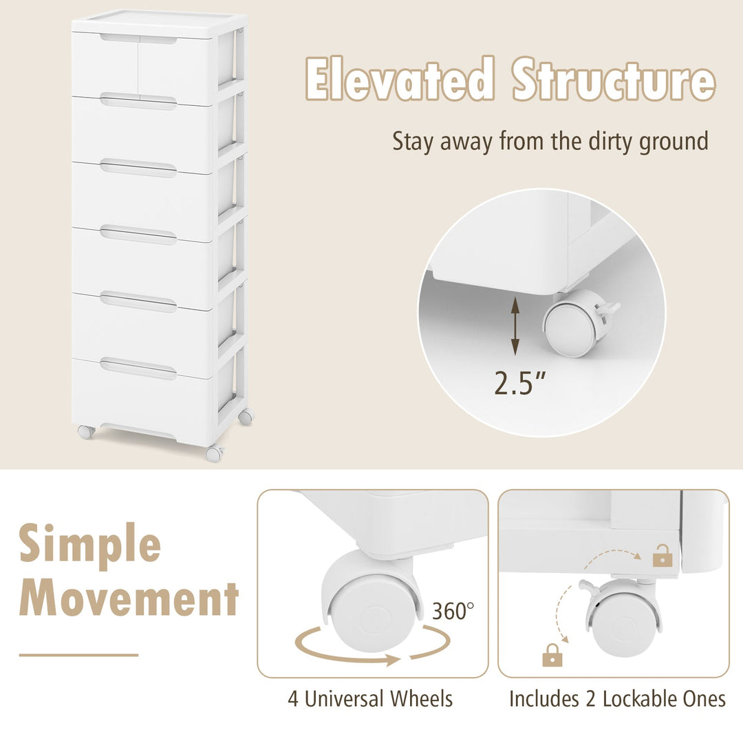 6-Drawer Rolling Storage Cabinet with Wheels - White