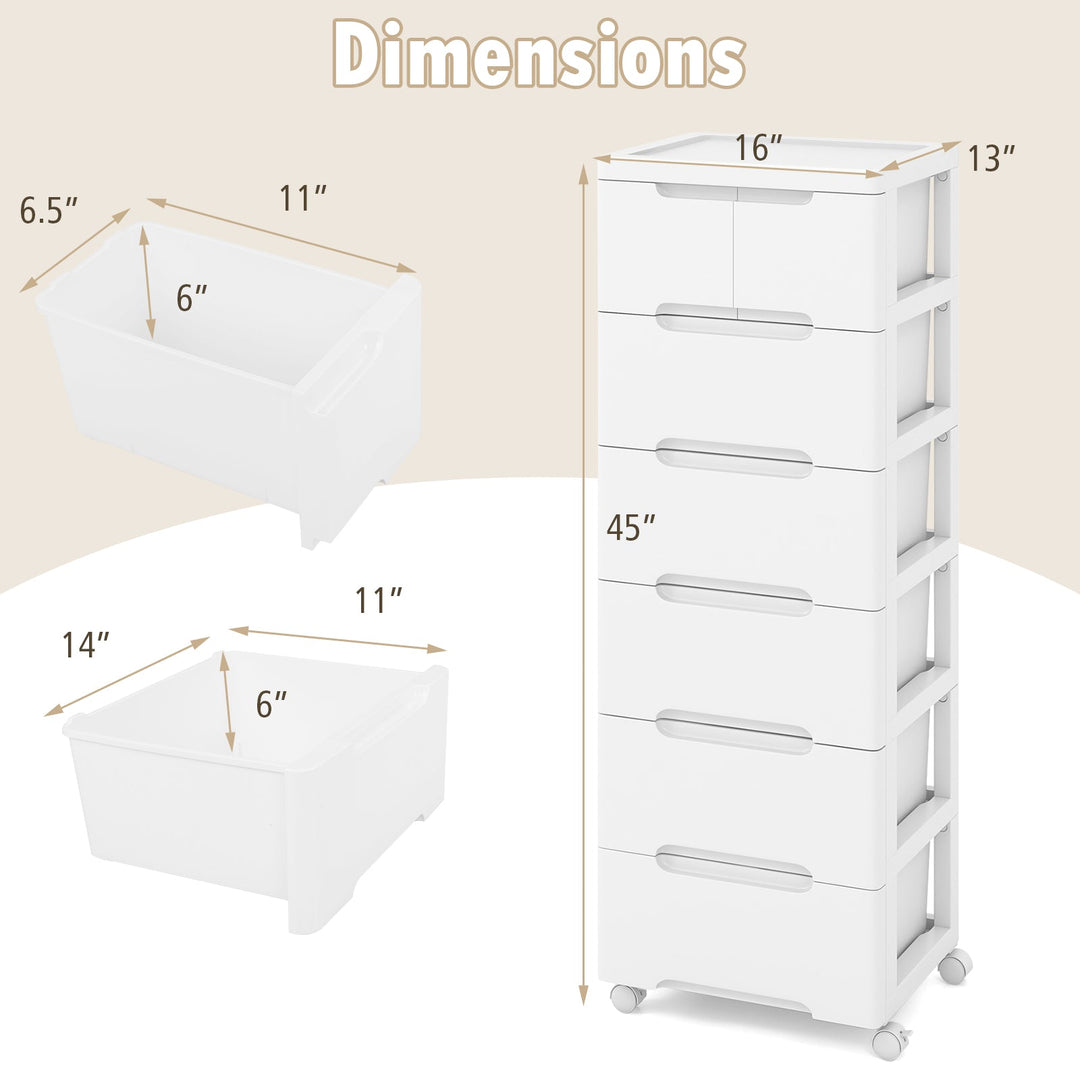 6-Drawer Rolling Storage Cabinet with Wheels - White