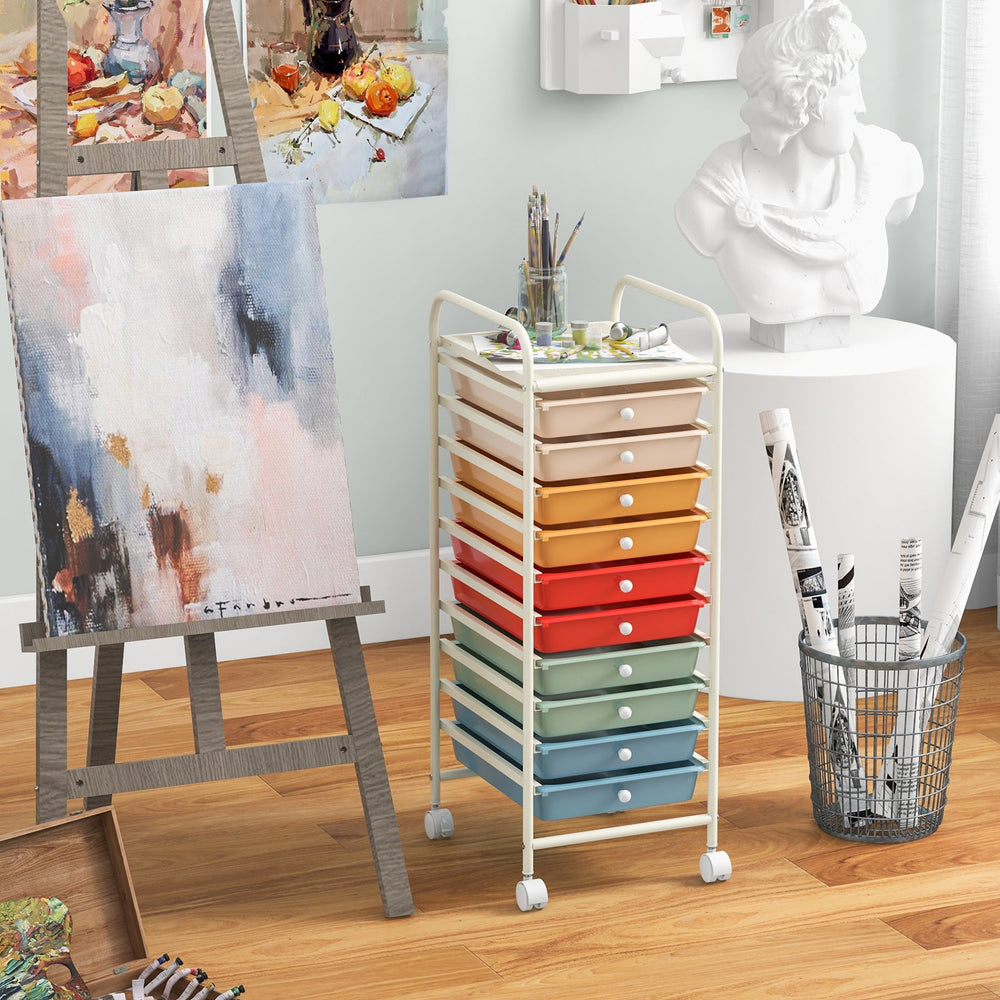 10 Drawer Rolling Storage Cart Organizer with 4 Universal Casters