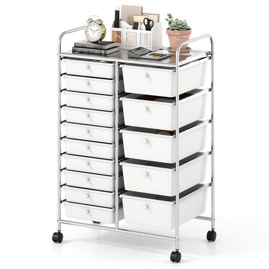 Rolling Storage Cart 15-Drawer Trolley with Chrome Plated Metal Frame
