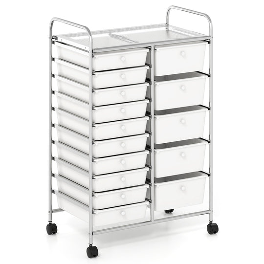 Rolling Storage Cart 15-Drawer Trolley with Chrome Plated Metal Frame