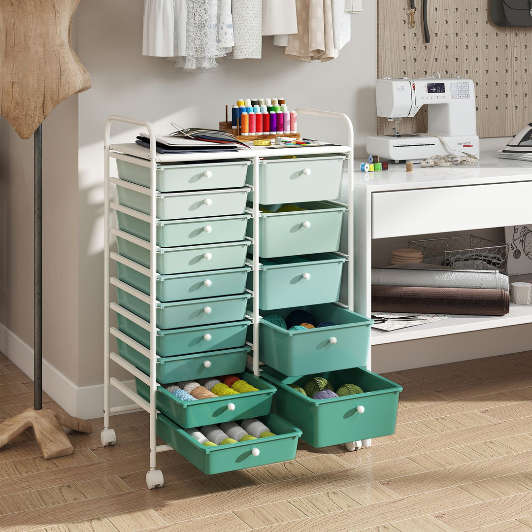 Rolling Storage Cart 15-Drawer Trolley with Chrome Plated Metal Frame