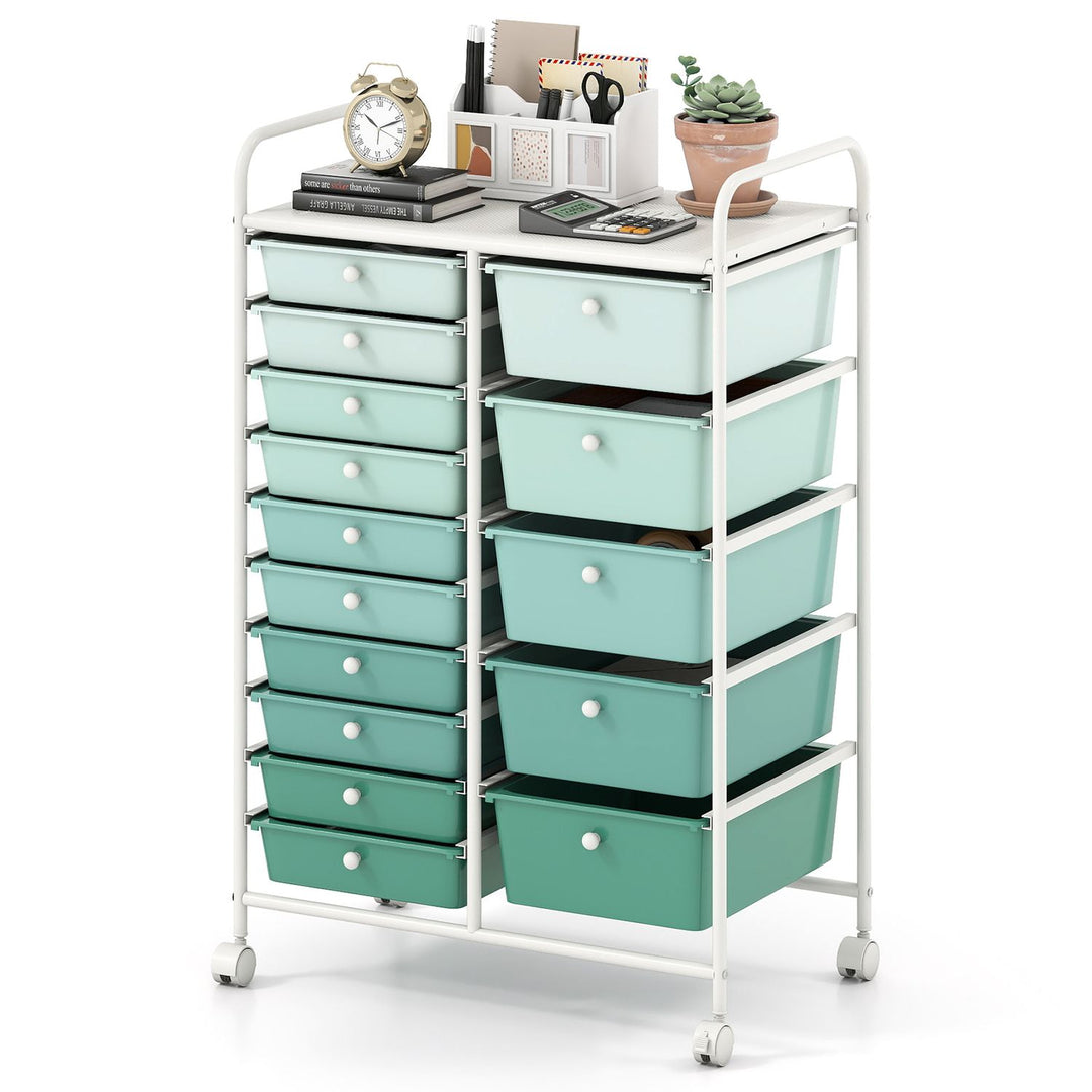 Rolling Storage Cart 15-Drawer Trolley with Chrome Plated Metal Frame