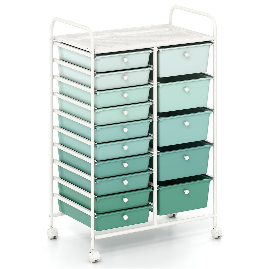 Rolling Storage Cart 15-Drawer Trolley with Chrome Plated Metal Frame