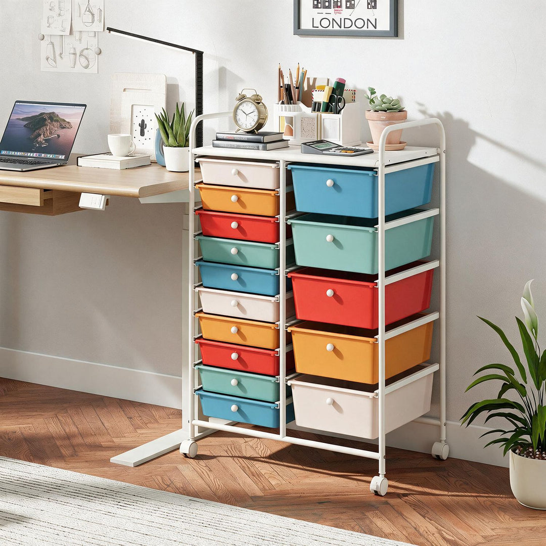 Rolling Storage Cart 15-Drawer Trolley with Chrome Plated Metal Frame