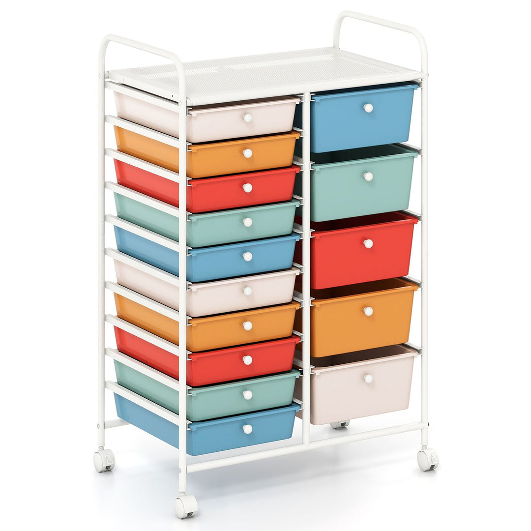 Rolling Storage Cart 15-Drawer Trolley with Chrome Plated Metal Frame