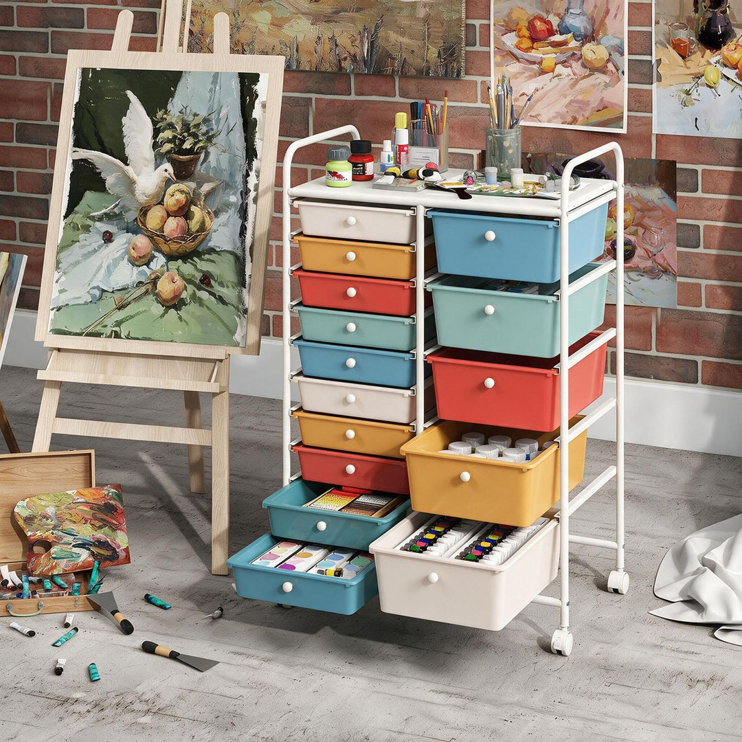 Rolling Storage Cart 15-Drawer Trolley with Chrome Plated Metal Frame