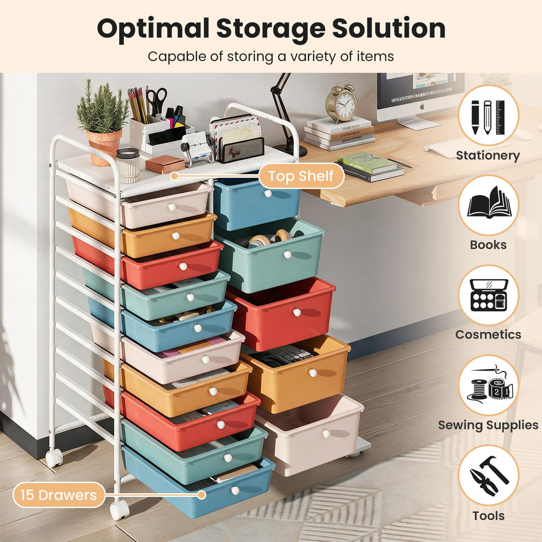 Rolling Storage Cart 15-Drawer Trolley with Chrome Plated Metal Frame