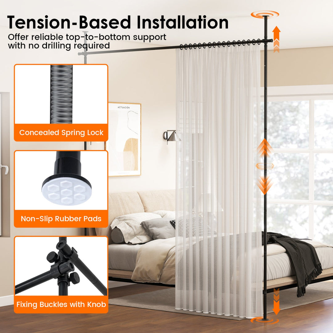 Room Divider Curtain Rod with Adjustable Floor to Ceiling Tension Rod No Drilling Required